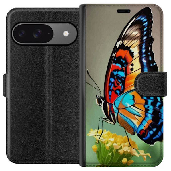 Google Pixel 9 Pro Plånboksfodral Fjäril Natur Sommar Motiv Vingar Färgstark Design Populär Dekor Grafiskt Exotiskt Tema