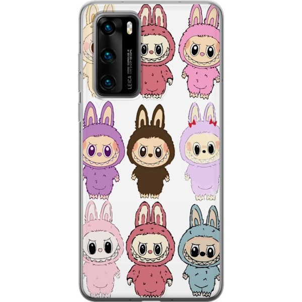 Huawei P40 Genomskinligt Skal Labubu Pink Monster – Popkonst med Kawaii-touch