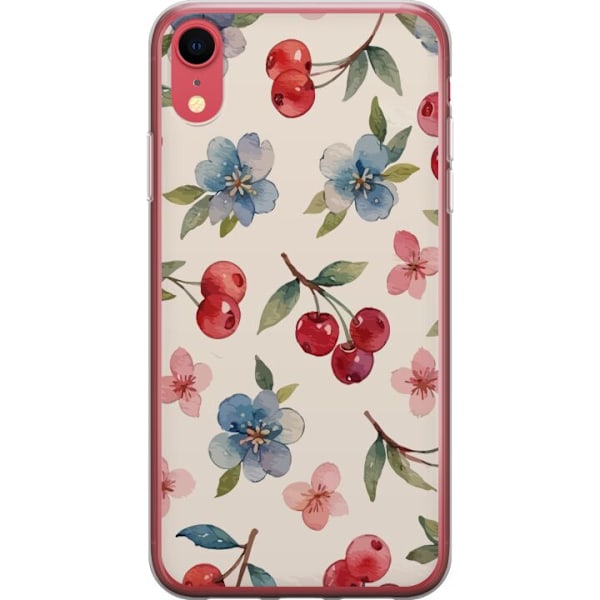 Apple iPhone XR Gennemsigtig cover Bær & Blomster - mønster med blå blomster og skovbær