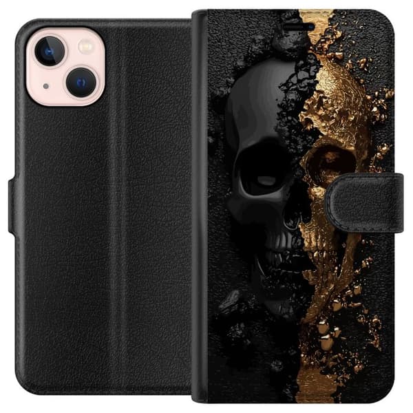 Kompatibel Tegnebogsetui til Apple iPhone 13 mini Delt kranium i sort og guld med knust tekstur og dramatisk kontrast