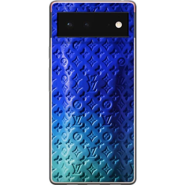 Kompatibelt Mobildeksel til Google Pixel 6 Blått luksuriøst monogrammønster med elegant preget tekstur blå