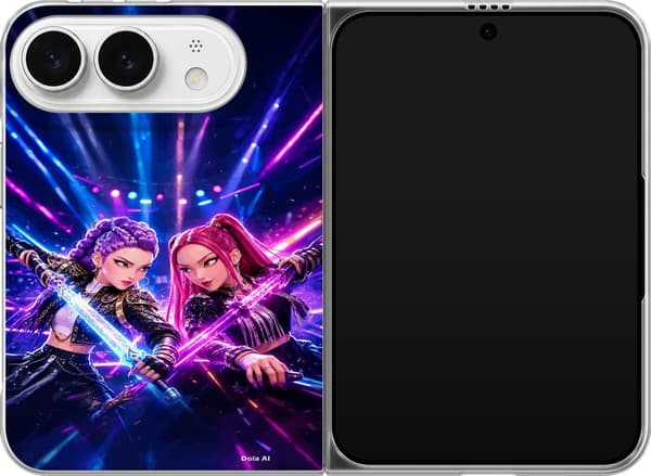 Kompatibelt Mobildeksel til Apple iPhone Duo To animejenter med blått og rosa lysende sverd