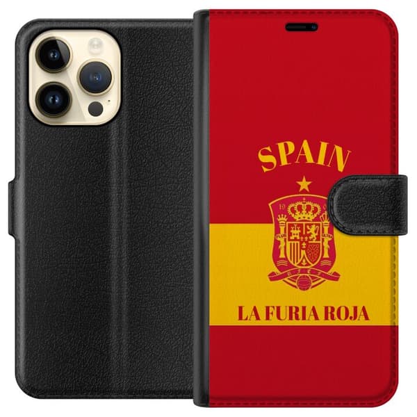 Kompatibel Tegnebogsetui til Apple iPhone 15 Pro Max Den Røde Vrede med Spaniens flag og klassisk supporterdesign rød
