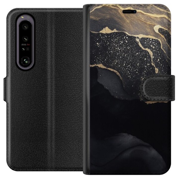 Sony Xperia 1 IV Tegnebogsetui Sort guld abstrakt