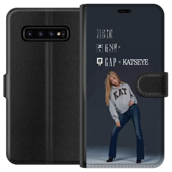 Kompatibelt Plånboksfodral till Samsung Galaxy S10 KATSEYE blond modebild grå