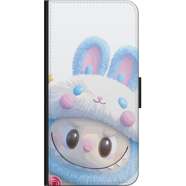 Kompatibel Tegnebogsetui til OnePlus 7 Pro Sød tegnet figur med blåt kaninkostume, store øjne og lyserøde detaljer blå
