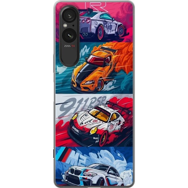 Sony Xperia 10 VI Läpinäkyvä kuori Nopeat Autot - Piirretty Kuvio Toiminnalla