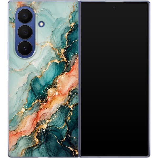 Kompatibelt Mobildeksel til Samsung Galaxy Z Fold7 Korallmarmor turkis