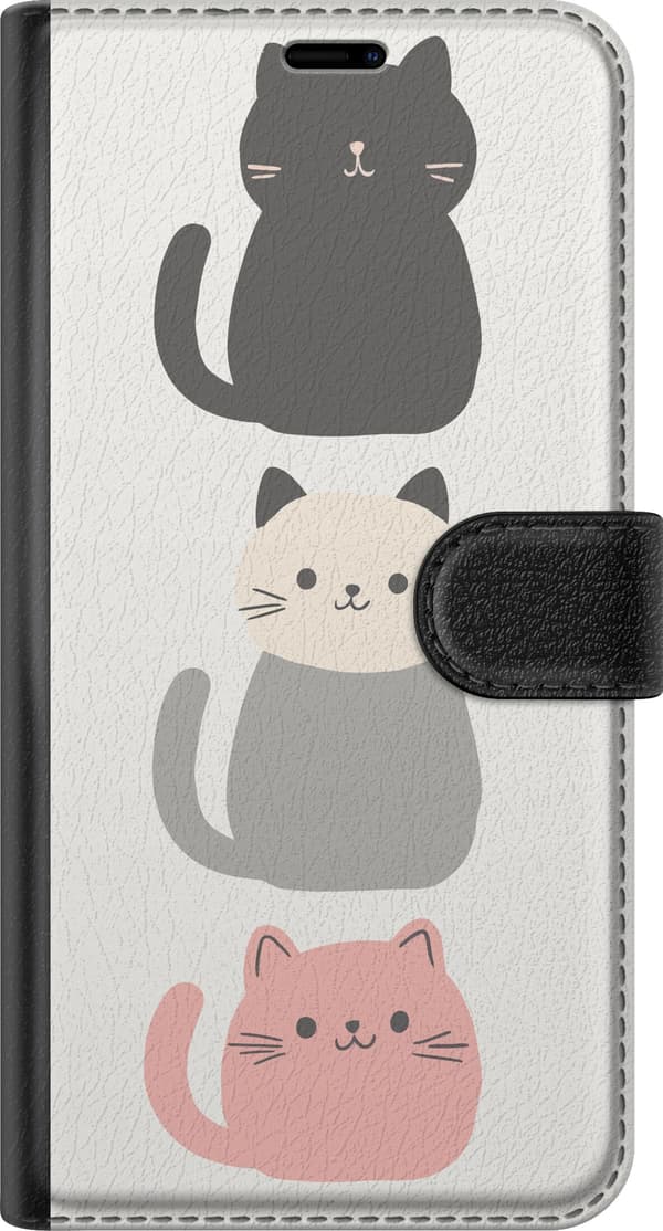 Kompatibel Tegnebogsetui til Apple iPhone 12 Tre minimalistiske katte i sort, grå og pink mod en lys baggrund hvid