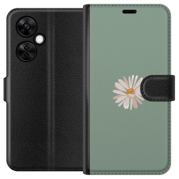 OnePlus Nord CE3 Lompakkokotelo Vihreä Minimalikukka - tyylikäs kukka vihreällä taustalla