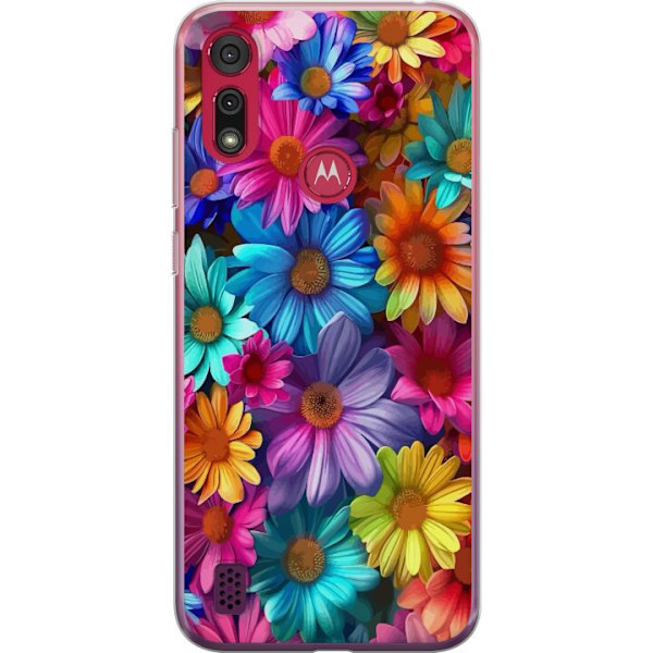 Motorola Moto E6s (2020) Genomskinligt Skal Gerbera Blommor Färgglad Dekor Blommotiv Populärt Heminredning Färg Rik Väggkonst Design