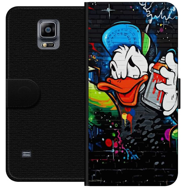 Samsung Galaxy Note 4 Plånboksfodral Kalle Anka Graffiti Disney Design Roligt Barn Motiv Färg Grafisk Populär Serie Ikonisk Disneyfigur