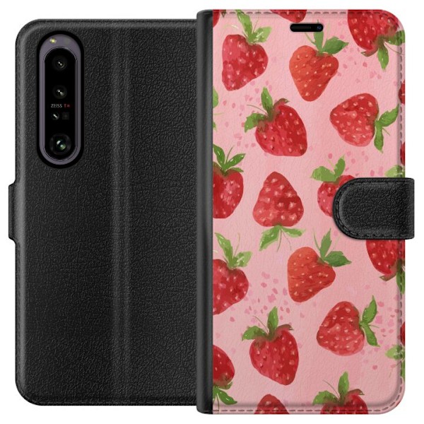 Sony Xperia 1 IV Plånboksfodral Strawberry Dreams – jordgubbsmönster i retrostil
