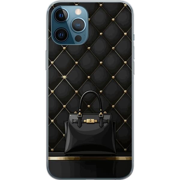 Kompatibel Mobilcover til Apple iPhone 12 Pro Max Luksuriøs sort taske mod quiltet baggrund