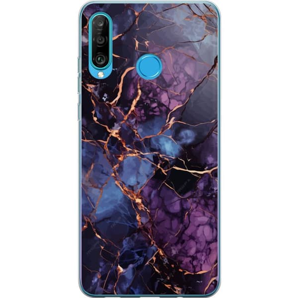 Kompatibelt Mobilskal till Huawei P30 lite Marmor Blå Lila