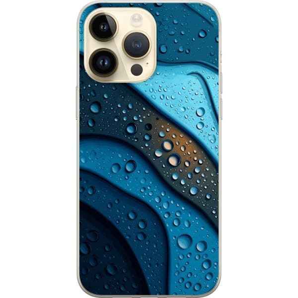 Kompatibelt Mobildeksel til Apple iPhone 15 Pro Max Blå abstrakte bølger med glitrende vanndråper i moderne grafisk design blå