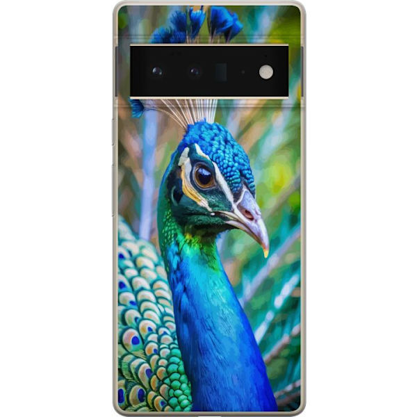 Google Pixel 6 Pro Läpinäkyvä kuori Pavun Sulat Värikäs Design Lintuaihe Eksoottinen Graafinen Suunnittelu Luonto Ylellinen Koristelu