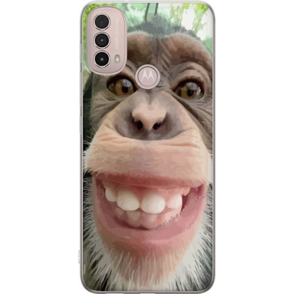 Motorola Moto E40 Gennemsigtig cover Chimp Selfie Rolig Grafisk Design Abe Dyremotiv Trendy Sjovt Motiv Populært Urban Kunst Stil