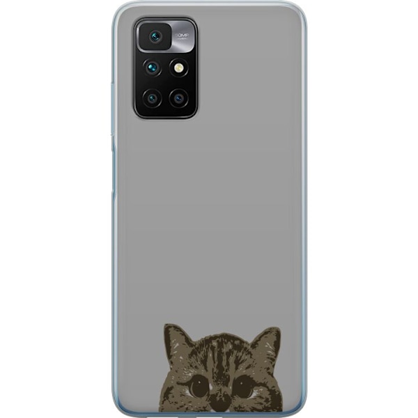 Xiaomi Redmi 10 Genomskinligt Skal Grå Kattblick – stilren kattdesign med grå bakgrund