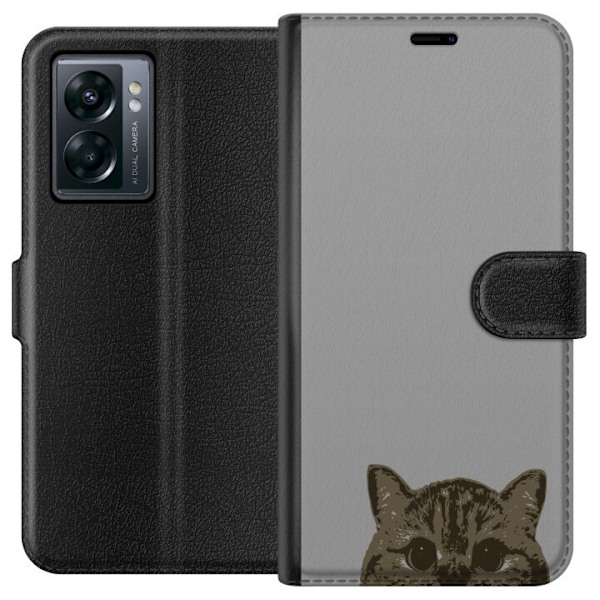 OnePlus Nord N300 Plånboksfodral Grå Kattblick – stilren kattdesign med grå bakgrund