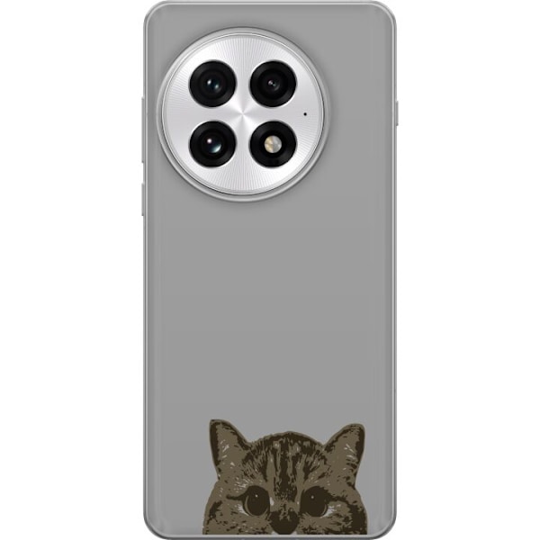 OnePlus 13 Genomskinligt Skal Grå Kattblick – stilren kattdesign med grå bakgrund