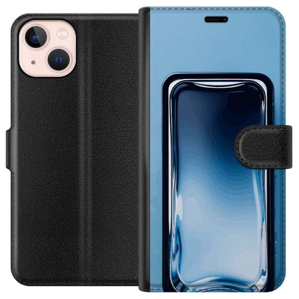 Kompatibel Tegnebogsetui til Apple iPhone 13 mini Abstrakt blå glaseffekt med bløde overgange og blanke reflektioner blå