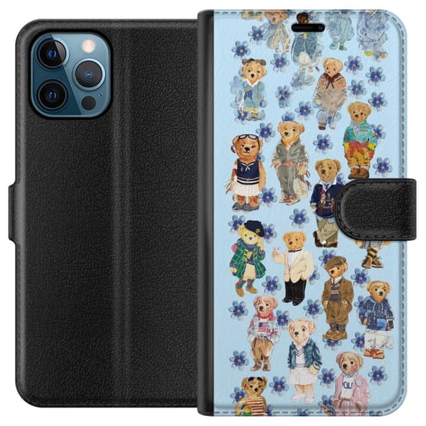 Kompatibel Tegnebogsetui til Apple iPhone 12 Pro Max Søde bamser i trendy tøj med blå blomster blå