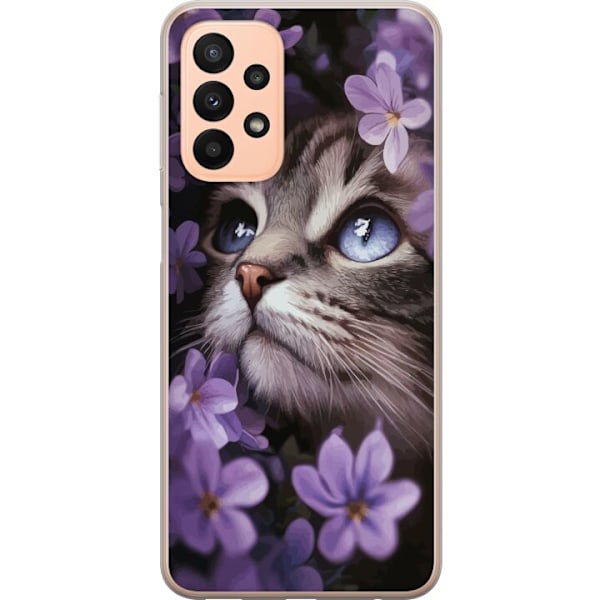 Samsung Galaxy A23 5G Läpinäkyvä kuori Kissa ja kukat