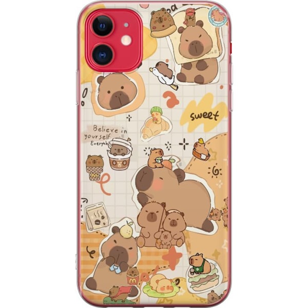Apple iPhone 11 Genomskinligt Skal Kawaii capybara mobilskal med gulliga djurmotiv