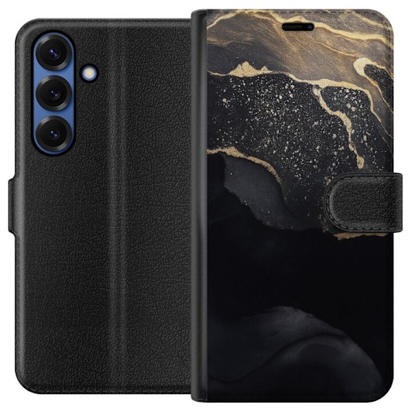 Samsung Galaxy S25+ Tegnebogsetui Sort guld abstrakt