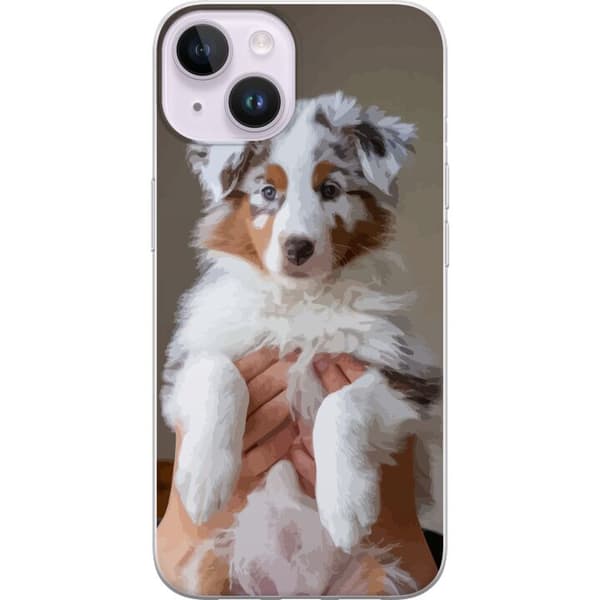 Kompatibelt Mobildeksel til Apple iPhone 14 Søt hundevalp – Fluffy valp med blå øyne i nærbildeportrett