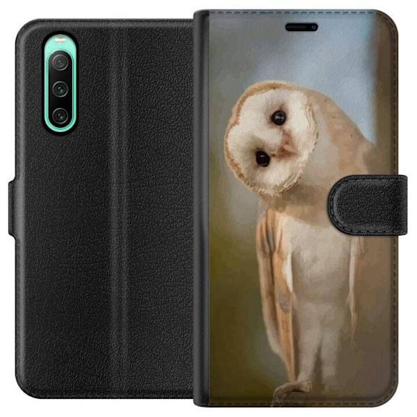 Sony Xperia 10 IV Lompakkokotelo Uggla Utelias Katse Lintumotiivi Metsä Luonto Grafinen Suunnittelu Suosittu Motiivi Eläin Teema Koriste