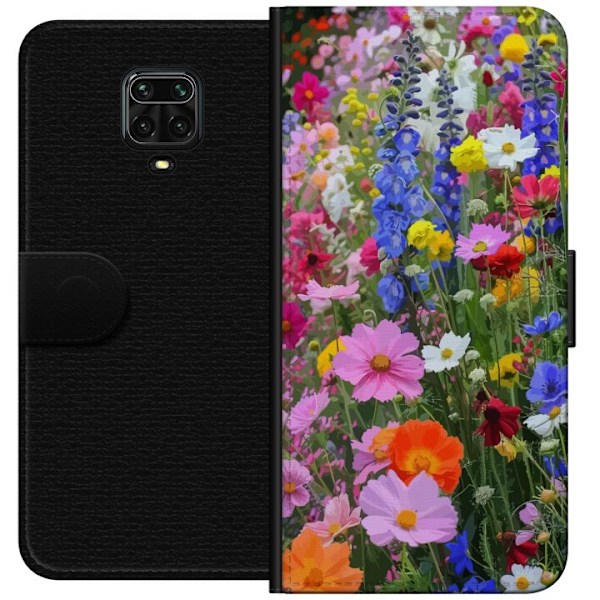 Xiaomi Redmi Note 9 Pro Lompakkokotelo Kukkakuvioinen mobiilikuori kesäisellä niityllä ja luontomaisemalla