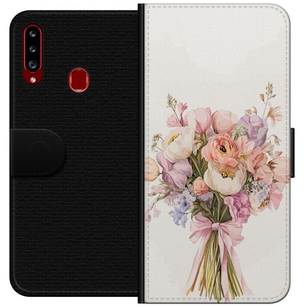 Samsung Galaxy A20s Plånboksfodral Mobilskal med färgglad blombukett i romantisk stil