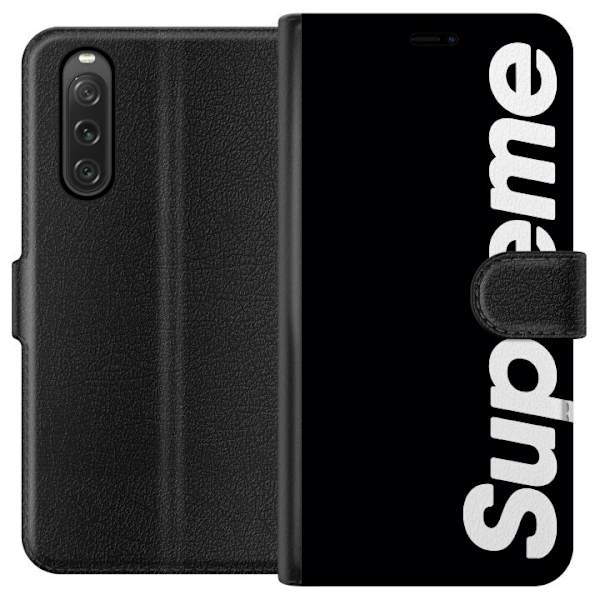 Sony Xperia 10 V Lompakkokotelo Supreme Musta Valkoinen Streetwear Suunnittelu Klassinen Muoti-ikoni Trendi Urbani Tyyli Graafinen Motiivi Suosittu