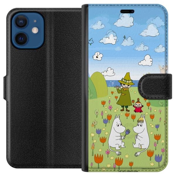 Kompatibelt Plånboksfodral till Apple iPhone 12 mini Mumin i blomsteräng grön