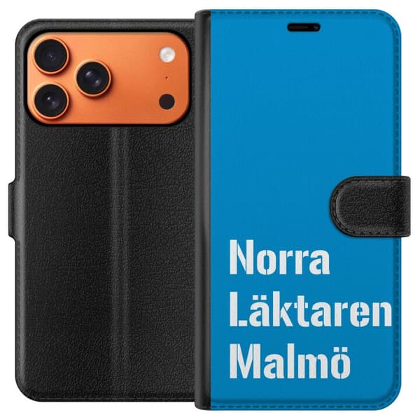 Kompatibel Tegnebogsetui til Apple iPhone 17 Pro Max Minimalistisk blå tekstdesign med Malmö-tema og moderne typografisk stil blå