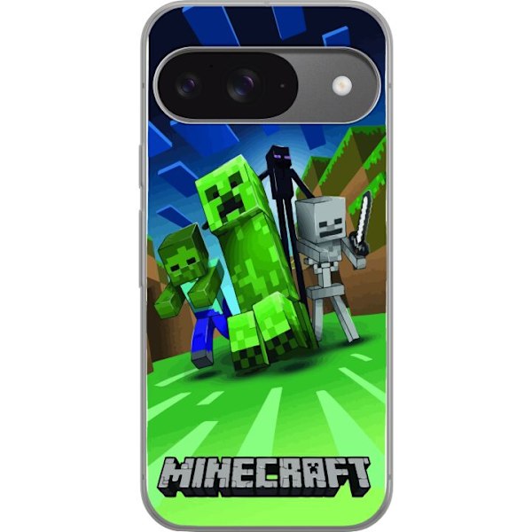 Google Pixel 9 Pro Läpinäkyvä kuori Minecraft Creeper mobilskal i klassisk grön pixelstil