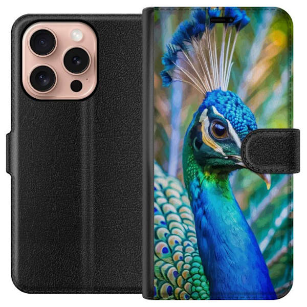 Apple iPhone 16 Pro Lompakkokotelo Pavun Sulat Värikäs Design Lintuaihe Eksoottinen Graafinen Suunnittelu Luonto Ylellinen Koristelu