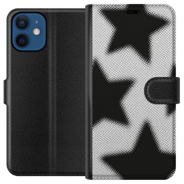 Kompatibel Tegnebogsetui til Apple iPhone 12 mini Sorte stjerner sort