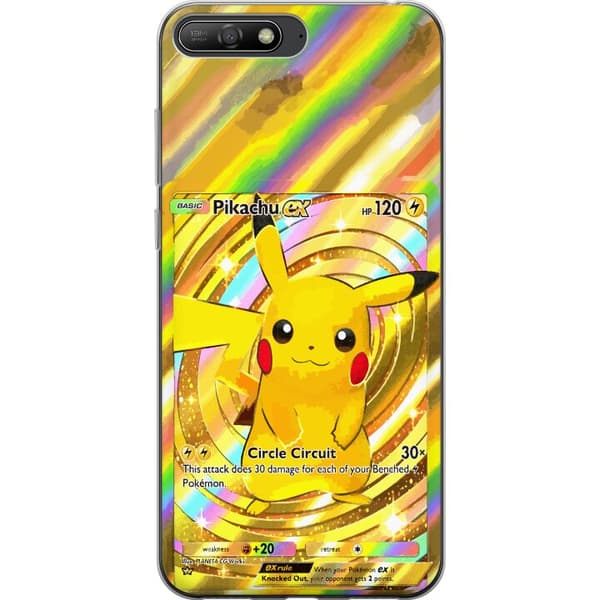 Kompatibelt Mobildeksel til Huawei Y6 (2018) Gullig Pikachu EX samlebilde med regnbueeffekter gull