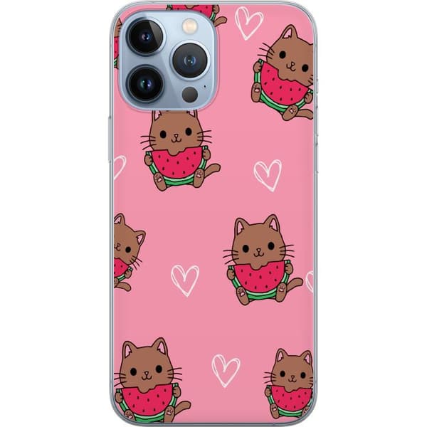Kompatibelt Mobildeksel til Apple iPhone 13 Pro Max Katt med vannmelon på rosa bakgrunn