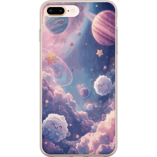 Kompatibelt Mobilskal till Apple iPhone 8 Plus Drömsk rymdhimmel med planeter moln och leende stjärnor