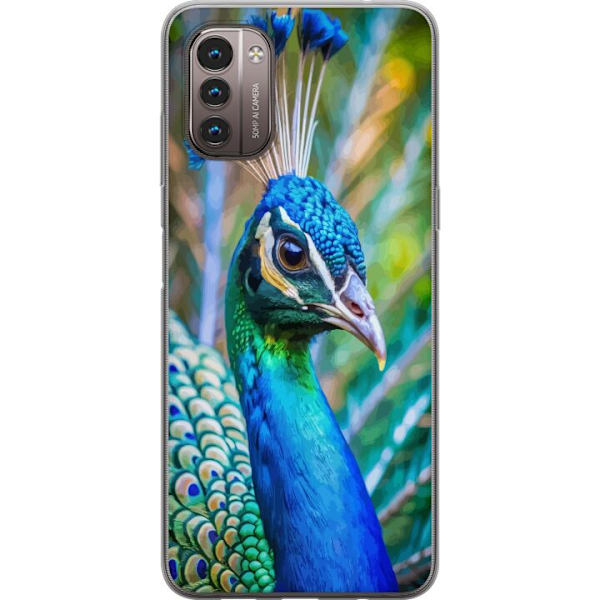 Nokia G21 Gjennomsiktig deksel Påfugl Fjær Fargerik Design Fuglemotiv Eksotisk Grafisk Motiv Natur Luksuriøs Dekorasjon