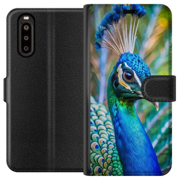 Sony Xperia 10 II Tegnebogsetui Påfugle Fjer Farverig Design Fuglemotiv Eksotisk Grafisk Motiv Natur Luksuriøs Dekoration