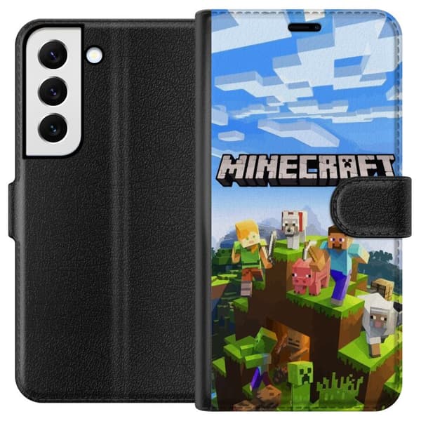 Kompatibel Tegnebogsetui til Samsung Galaxy S22+ 5G Minecraft Creeper-blok pixel retrospil