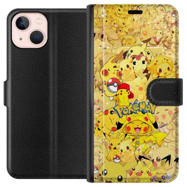 Kompatibel Tegnebogsetui til Apple iPhone 13 mini Sød Pikachu-collage med Pokémon-tema i bløde gule nuancer gul