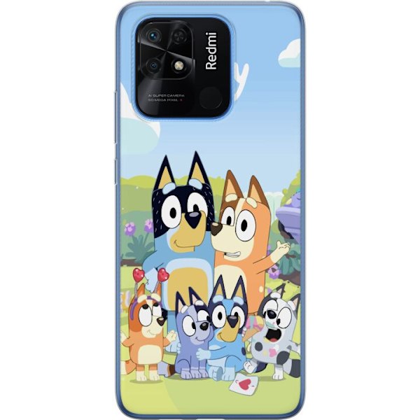 Xiaomi Redmi 10C Genomskinligt Skal Bluey mobilskal med hela familjen i färgglad design