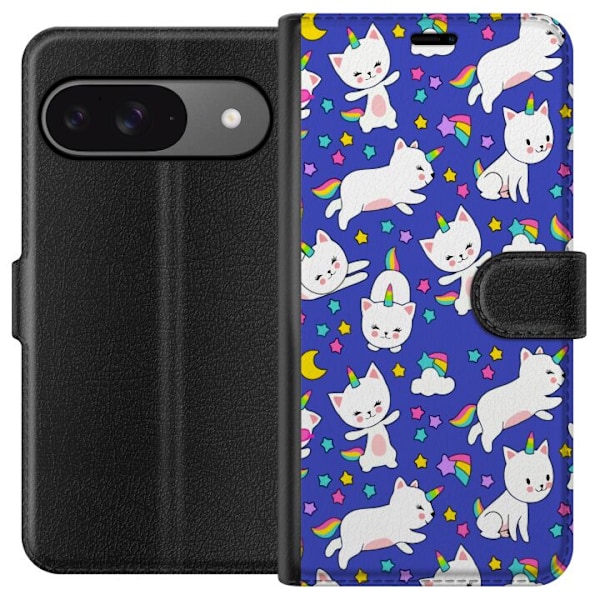 Google Pixel 9 Plånboksfodral Katt enhörningar