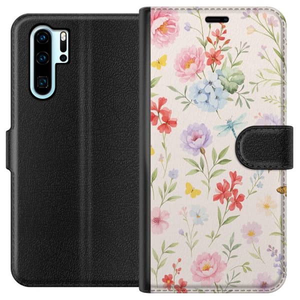 Kompatibelt Lommeboketui til Huawei P30 Pro Blomster